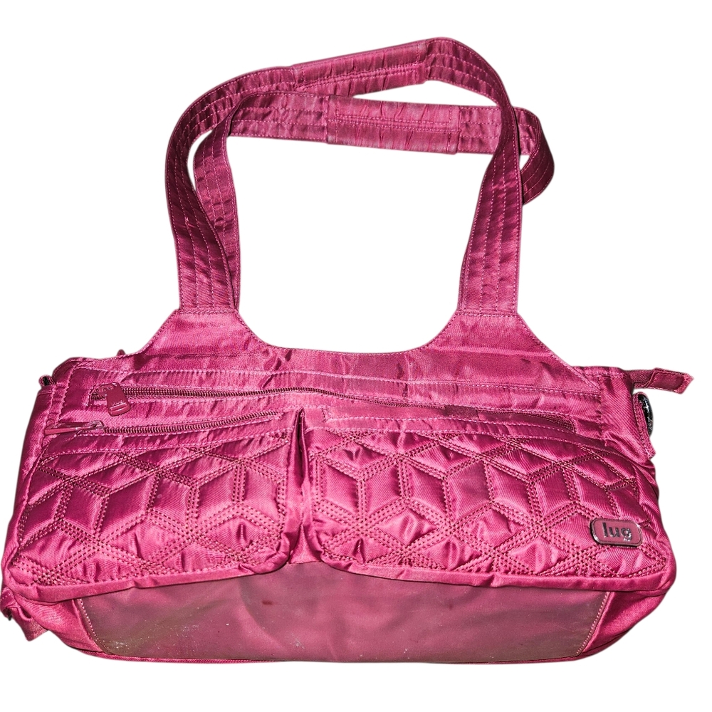 Lug Streetcar Tote Cranberry Red Wine Magenta Raspberry Travel RFID EUC